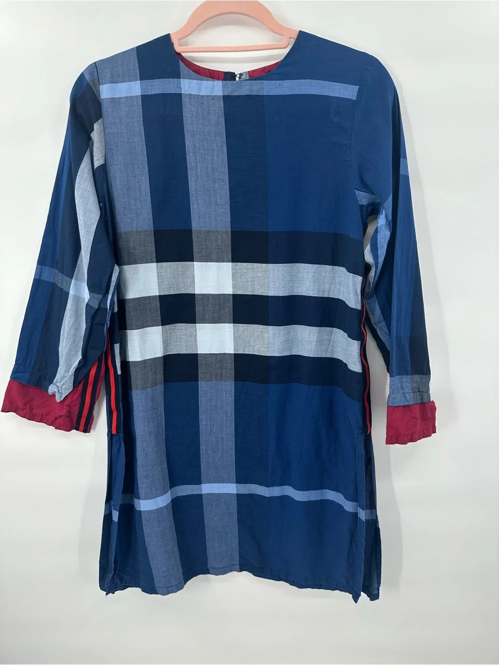 Beechtree Blue Plaid Check Tunic  10 Red Trim Long Sleeve 1184